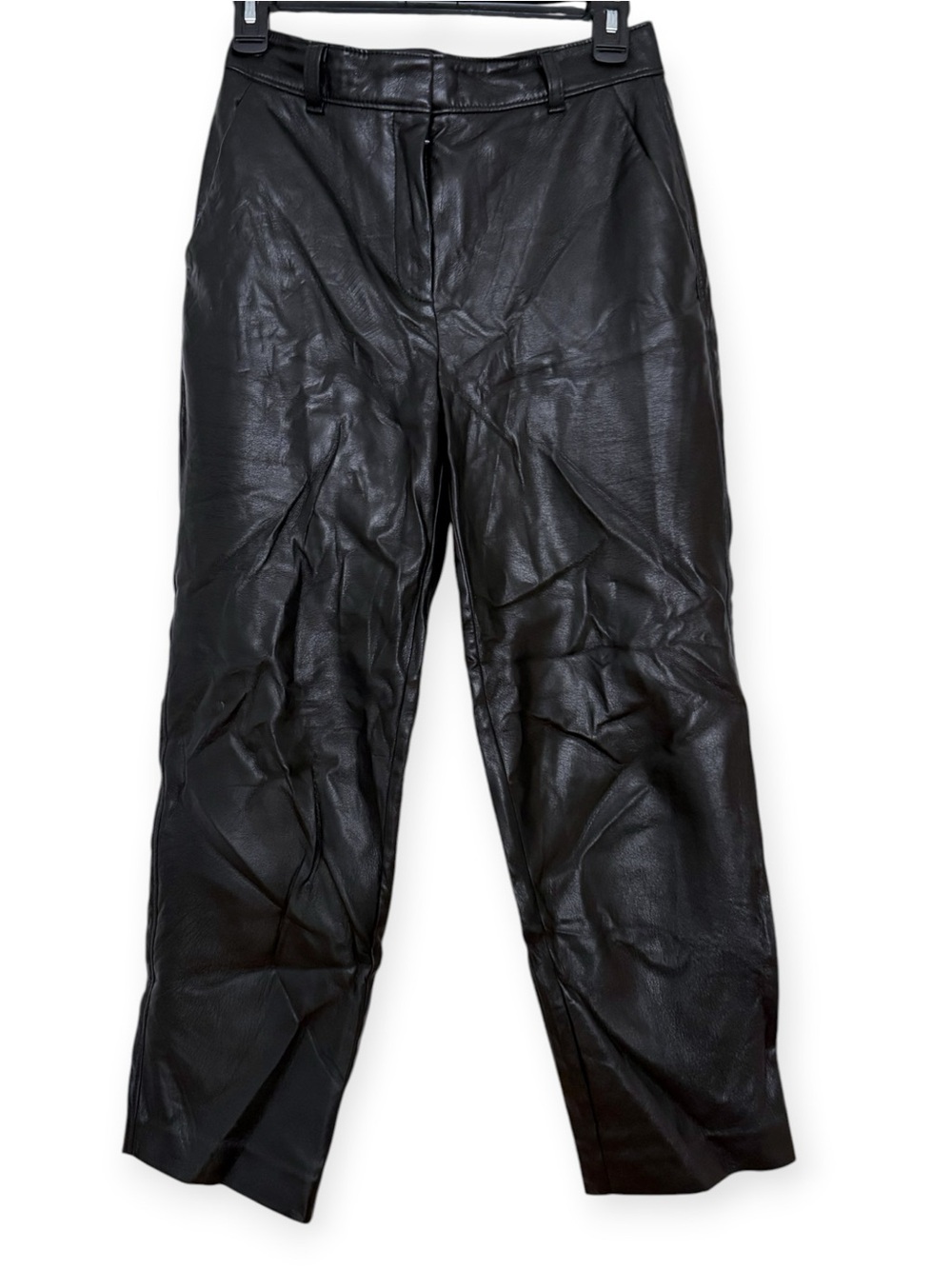 Aritzia Babaton Black Pleather Pants Y2K Straight Size 2 Vegan Leather Zip High